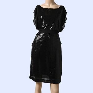 MICHAEL KORS Black Sequin Ruffle Sleeve Shift Dress